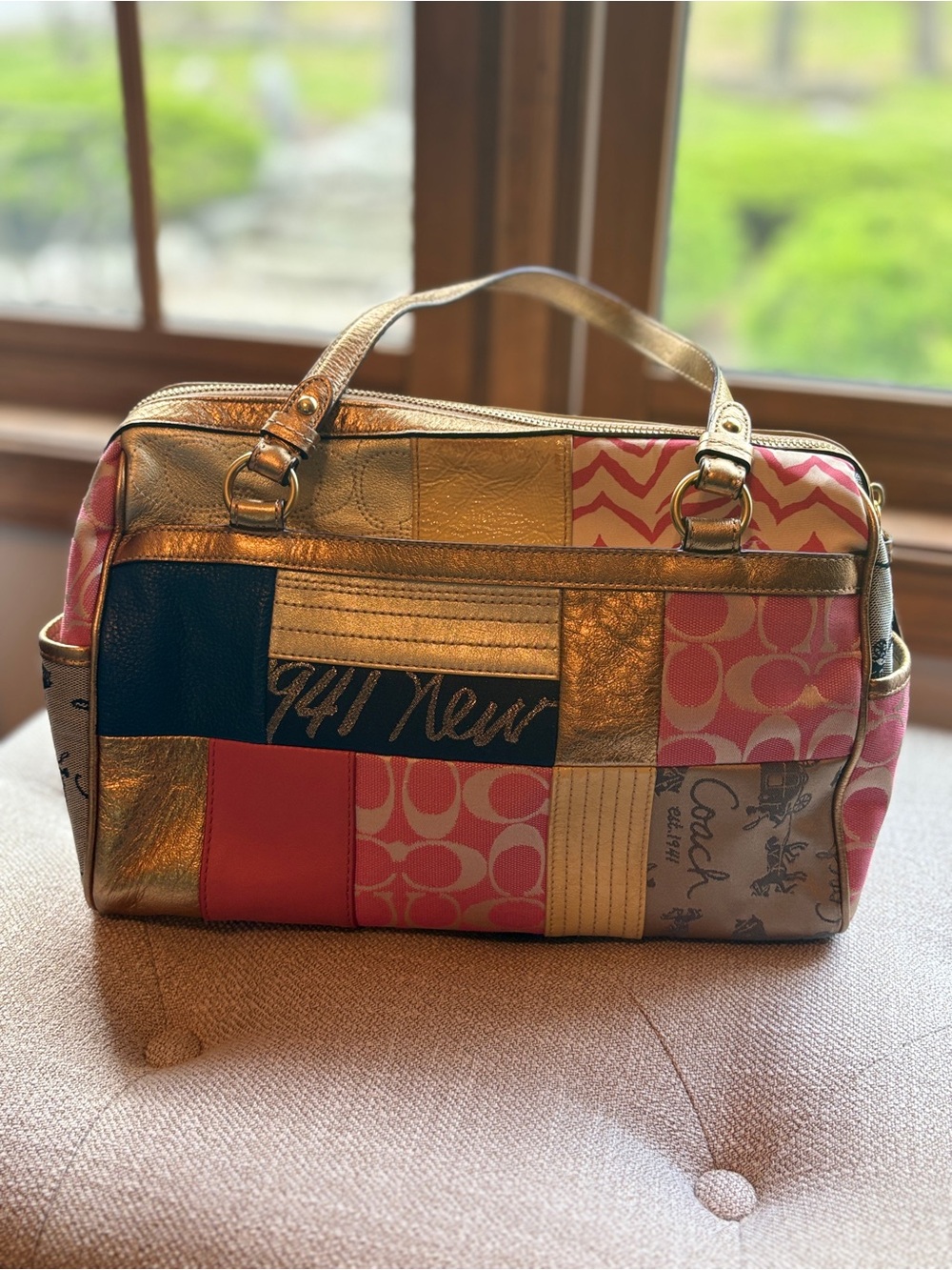 Coach Patchwork Satchel in Pink, Gold and Navy